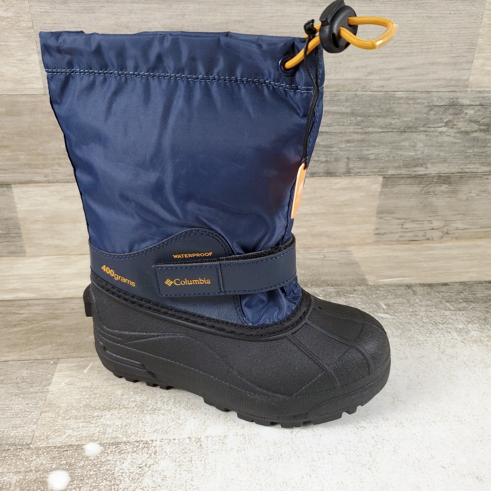 Columbia Powderbug Forty Kids Snow Boots Sz 13 Dark Mountain Collegiate Navy